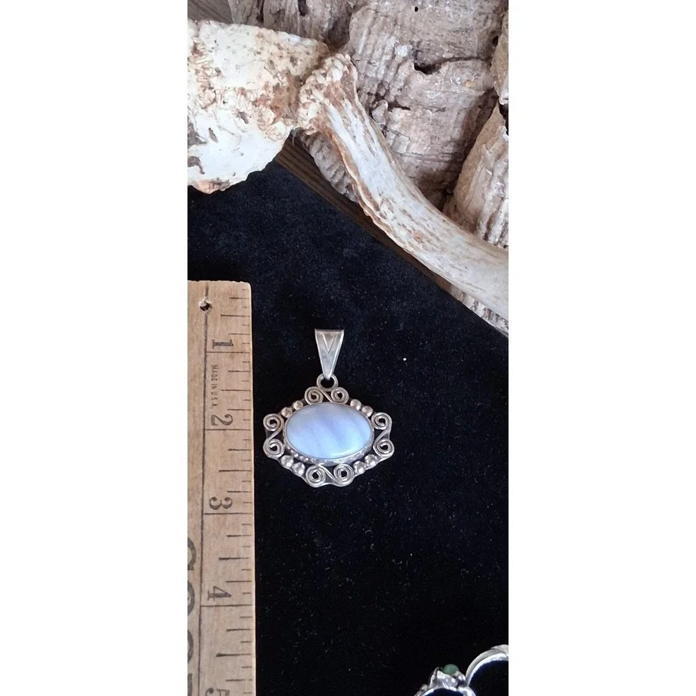 Sterling Silver CII Mexico Blue Lace Agate Pendant 925